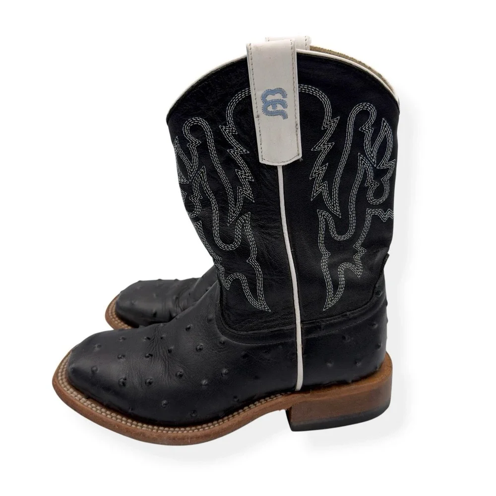 Anderson Bean Kids Leather Cowboy Boots Impostrich Size 2 Black Square Toe 3015